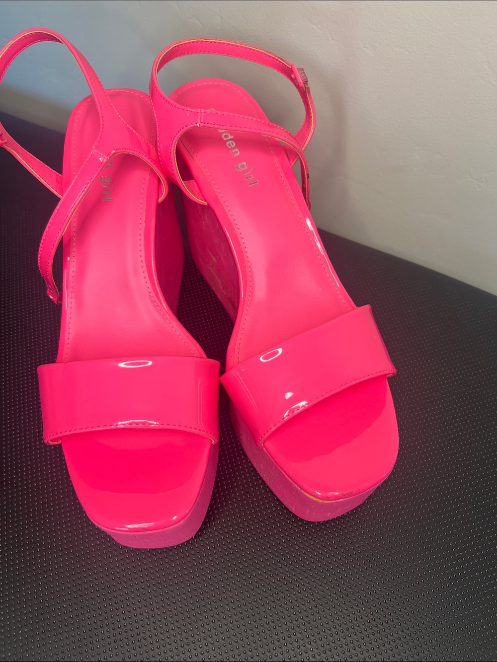 Madden Girl Neon Pink Patent Platform Sandals